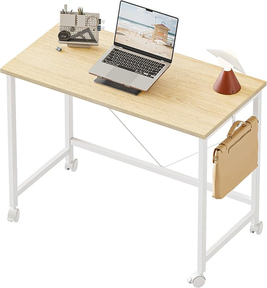 Rolling Computer Desk with Wheels, Gaming Desk for Small Spaces, Modern Simple Style Table for Home Office, Study Writing Table (Caster, Oak, 32 inch)