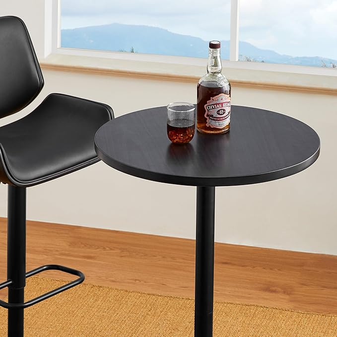 Glitzhome 39.5" H Set of 2 Pub Table Round Bar Table Wood Top with Black Metal Leg and Base,Charcoal Gray Walnut Veneer Finish Cocktail Table for Kitchen Island,Bistro,Restaurant (Charcoal Gray)