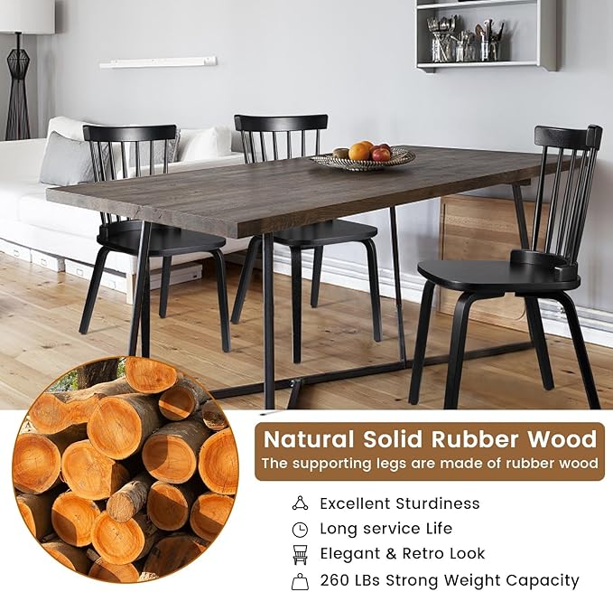 Unovivy Wood Dining Chairs Set of 6, Windsor Farmhouse Spindle Back, Widen Seat, Modern Mid-Century Country Style, for Living Room Restaurant, Black