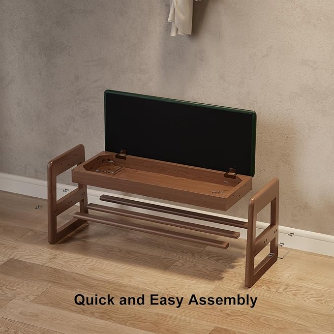 Shoe Rack Bench with Leather Cushion,2 Tiers Shoe Bench with Flip-Top Storage,Wood Shoe Rackh for Entryway,Hallway（Green,31.5"）