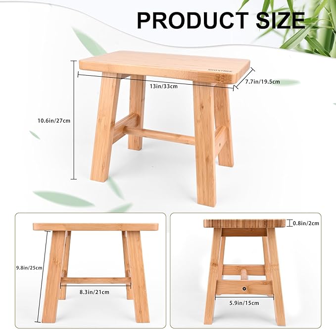 Bamboo Step Stool for Kids Adults Bathroom, 10 Inch One Step Stool You Can Sit On for Bedroom and Kitchen (Medium).