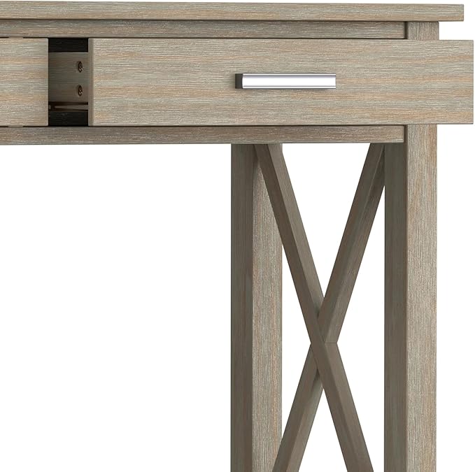 SIMPLIHOME Kitchener Console Table - 47 Inch Wide Solid Wood Sofa Table in Distressed Grey, Contemporary Storage Table for Entryway or Living Room with 2 Drawers, Bottom Shelf, and X-Design Sides
