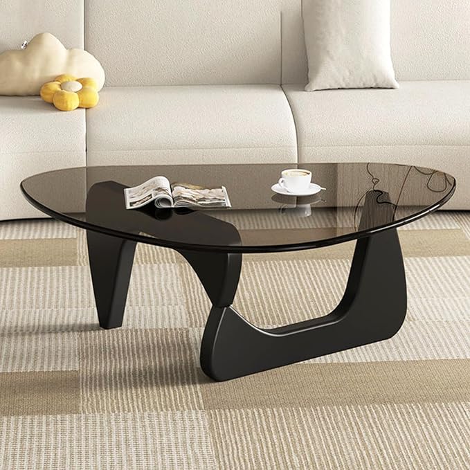 Modern Glass Coffee Table for Living Room, Black mid Century Modern Coffee Table, Sleek Coffee Tables, Suitable for Bedroom Living Room Reception Office Tables（Black/Grey，Large）