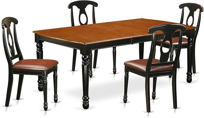 East West Furniture DOKE5-BCH-LC 5 Piece Dinette Set for 4 Includes a Rectangle Dining Room Table with Butterfly Leaf and 4 Faux Leather Kitchen Dining Chairs, 42x78 Inch, Black & Cherry