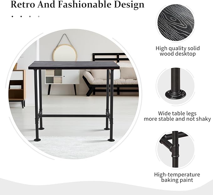 Diwhy DIY Industrial Design Pipe Dining Table Casual Pub BAR Laptop Table Modern Studio Wood and Metal Rectangular Dining Table homeoffice Desk Breakfast high bar Table Walnut Desktop 47.3" × 23.6"