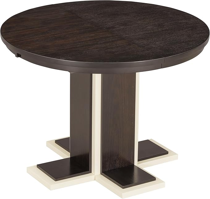 Ball & Cast Farmhouse Extendable Dining Table for 4-6, 42"-58" Extendable Kitchen-Table with a 16" Leaf, Round Ellipse Retro Wood Dining Room-Table w/Double Layer Base,Two Tone Color, Espresso