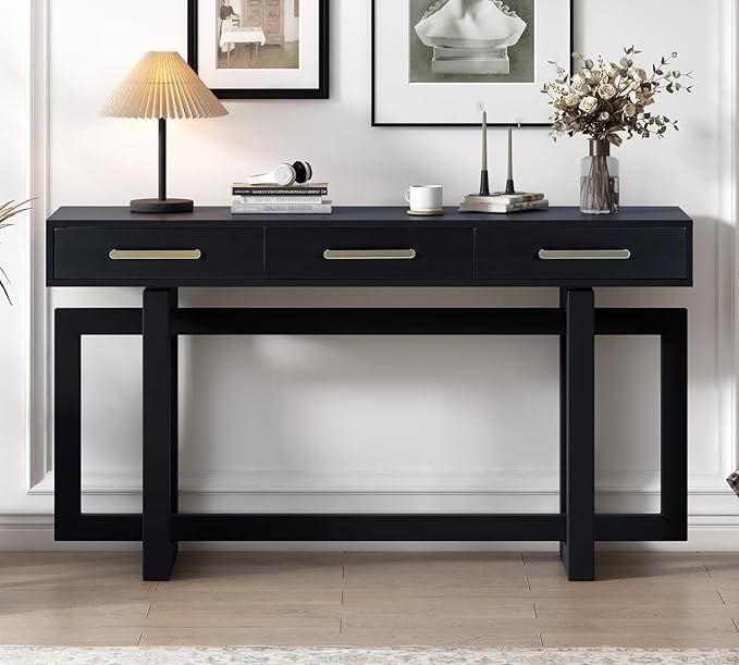 Merax 57” Entryway Console Sofa Table with Storage Drawers, Long Narrow Behind Couch Furniture for Living Room, Entrance, Hallway, Front Door, Black