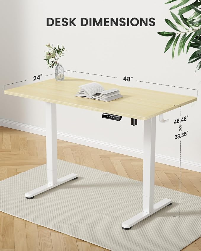 ErGear Height Adjustable Electric Standing Desk, 48 x 24 Inches Sit Stand up Desk, Memory Computer Home Office Desk with Two-Piece Desktop (Natural)