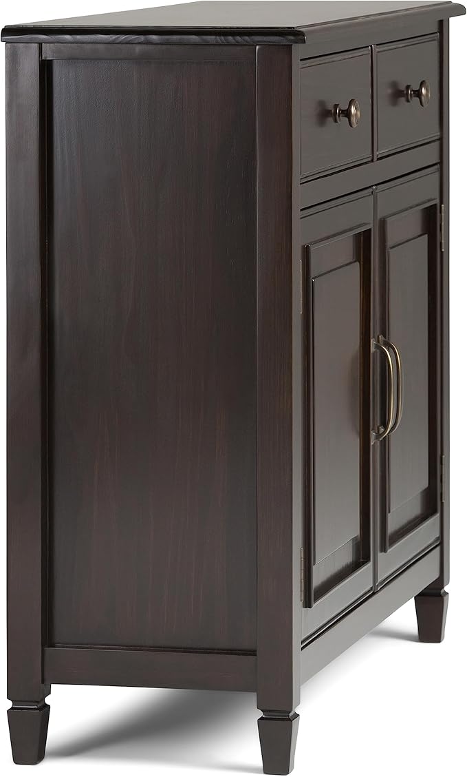 SIMPLIHOME Connaught SOLID WOOD 40 Inch Wide Traditional Entryway Storage Cabinet in Dark Chestnut Brown, For the Living Room, Entryway and Family Room