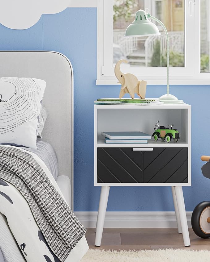 Nightstand,Bedside Table with Gold Frame, White Night Stand, Modern Bedside Furniture,End Table with Drawer and Shelf for Bedroom,Living Room
