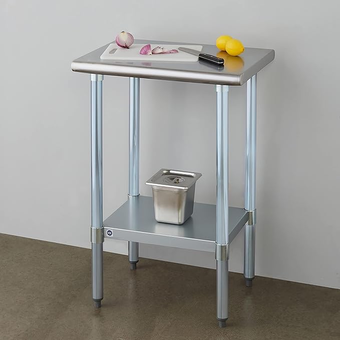 ROCKPOINT Stainless Steel Table for Prep & Work 18x24 Inches, NSF Metal Commercial Kitchen Heavy Duty Table with Adjustable Under Shelf and Table Foot for Restaurant, Home and Hotel