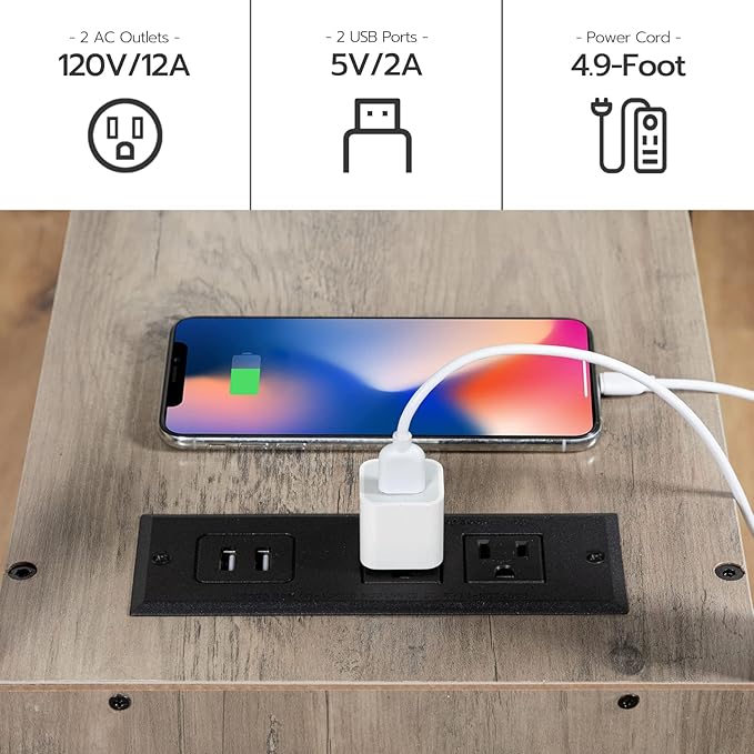 HOOBRO End Table with Charging Station, Narrow Side Table with 2 Drawers & USB Ports & Power Outlets, Nightstand for Small Spaces, Bedroom, Living Room, Stable and Sturdy, Greige and Black BG541BZ01