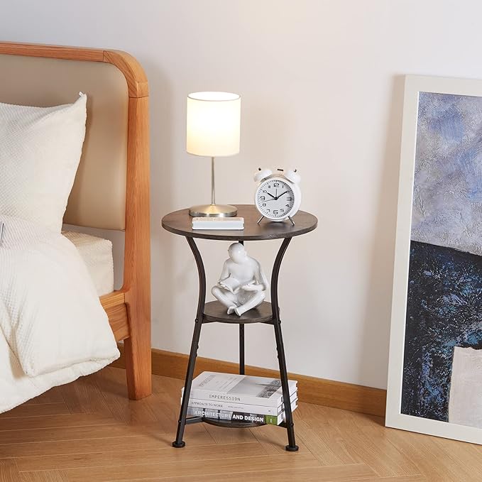 Dulcii Small Round End Table for Narrow and Small Space, 3-Tier Round Accent Couch Beside Table, Modern Side Table Corner Sofa Table Nightstand for Living Room Bedroom,Grey