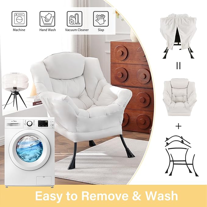 Lazy Chair, Reading Armchair, Large Modern Lounge Accent Chair, Leisure Sofa Chair for Living Room, Bedroom, Dorm Room (Beige)