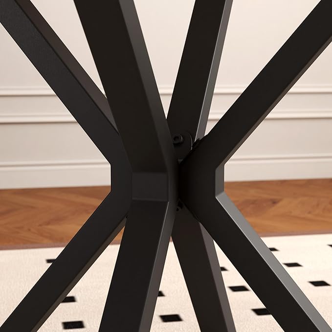 Round Faux Marble Dining Table Modern 32 Inch Kitchen Table with Black Metal Legs for Dining Room Kitchen