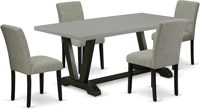 East West Furniture V697AB106-5 5 Piece Kitchen Table Set for 4 Includes a Rectangle Dining Room Table with V-Legs and 4 Shitake Linen Fabric Parson Dining Chairs, 40x72 Inch, Multi-Color