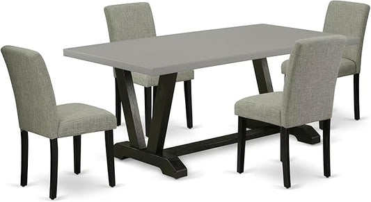 East West Furniture V697AB106-5 5 Piece Kitchen Table Set for 4 Includes a Rectangle Dining Room Table with V-Legs and 4 Shitake Linen Fabric Parson Dining Chairs, 40x72 Inch, Multi-Color