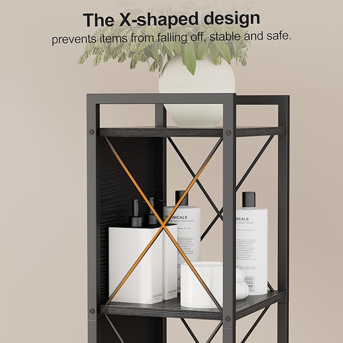 Homhedy 6 Tier Bookshelf Bookcase, Tall Narrow Bookshelf for Small Space, Metal Storage Shelves with Back Panel, for Home Office, Living Room, Kitchen, Bedroom, Industrial Style, Black