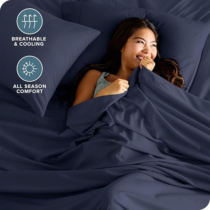 Bare Home Full Sheet Set - Luxury 1800 Ultra-Soft Microfiber Full Bed Sheets - Double Brushed - Deep Pockets - Easy Fit - 4 Piece Set - Bedding Sheets & Pillowcases (Full, Midnight Blue)