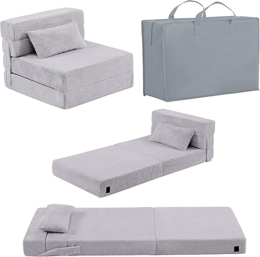 Folding Sofa Bed Floor Mattress for Kids with Pillow, Toddler Washable Folding Floor Nap Mat for Sleeping Daycare, Child Fold Up Sofa Futon Chair Bed with Storage Bag for Girls and Boys
