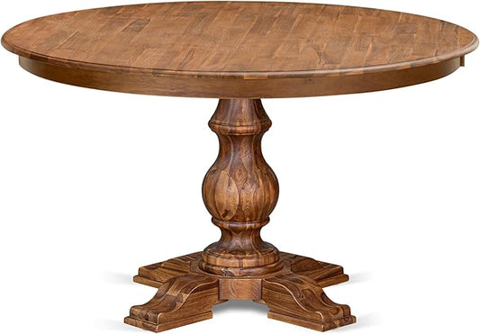 F55-0N-TP - Mid Century Modern Dining Table with Acacia Wood Round Tabletop, Antique Walnut Finish