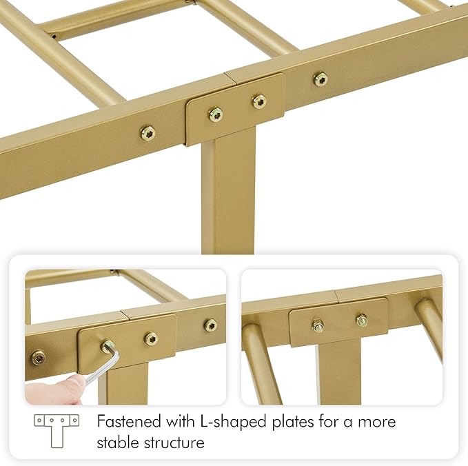 Yaheetech Twin Metal Bed Frame, Platform Bed Frame, Mattress Foundation with Curved Design Headboard & Footboard, Heavy-Duty Support, Easy Assembly, Twin, Antique Gold