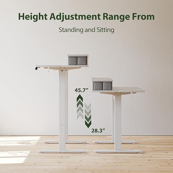 Agilestic 63 x 24 Inches Electric Standing Desk with 2 Storage Drawers, Stand Up Desk Adjustable Height, Sit and Stand Computer Table with Splice Board, White