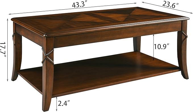 Mid-Century Modern Coffee Table Set of 3, 3-Piece Solid Wood Living Room Table Set, Coffee Table with 2 Square End Side Tables, Cherry Walnut Home Furniture for Apartment KFZ-DR200-3