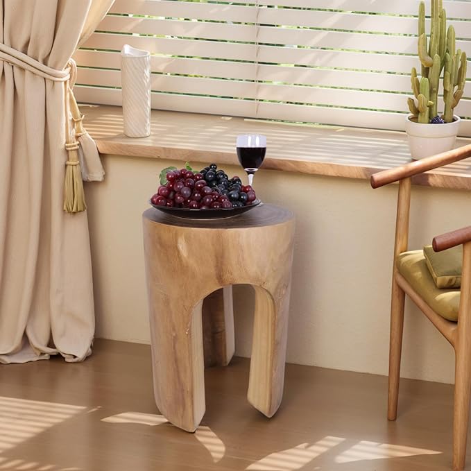 Athaliah Wood Side Table Stump, 15.75" H Rustic End Table Stool, Round Wooden Tree Stump for Garden Patio Lawn Home Decor