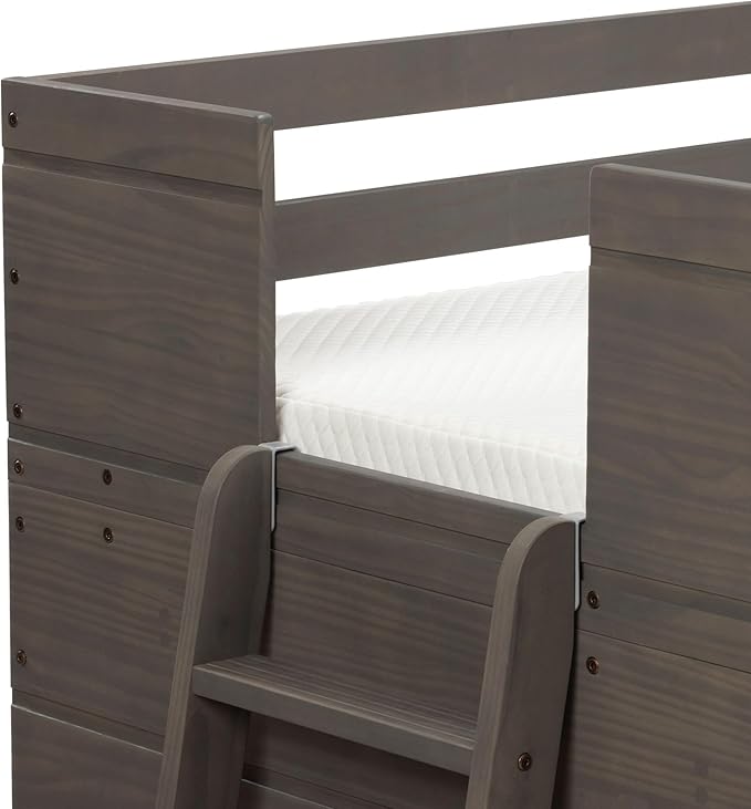 Max & Lily Loft Bed Twin Size, Solid Wood Low Loft Bed with Slide and Ladder, Modern Farmhouse Loft Bed for Kids, Driftwood