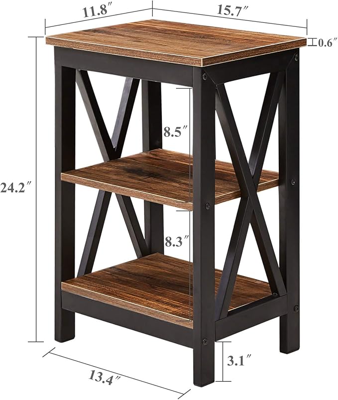VECELO Modern Night Stand/Sofa Side/End Storage Shelf X-Design Versatile Nightstands Lamp Table Living Room Bedroom Furniture,Easy Assembly, Brown