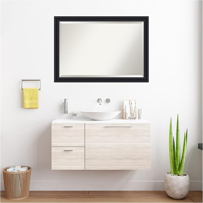 Amanti Art Black Bathroom Mirror for Over Sink, 28x40 Dalat Black Rectangle Vanity Mirror, Large Traditional Frame, Hangs Horizonally and Vertically, Bathroom Wall Decor, Beveled Edge