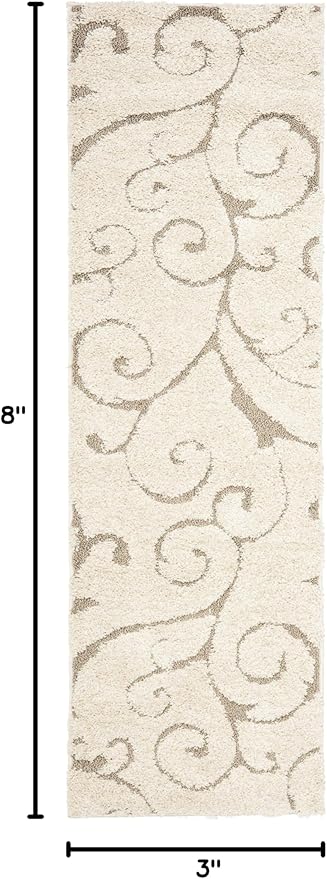 SAFAVIEH Florida Shag Collection Runner Rug - 2'3" x 8', Cream & Beige, Scroll Design, Non-Shedding & Easy Care, 1.2-inch Thick Ideal for High Traffic Areas in Living Room, Bedroom (SG455-1113)
