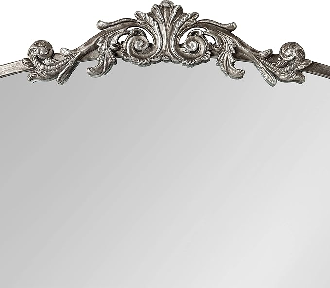 Kate and Laurel Arendahl Ornate Traditional Arched Mirror; 36 x 29; Silver; Decorative Baroque Style Arched Wall Mirror with Wide Frame and Ornamental Crown