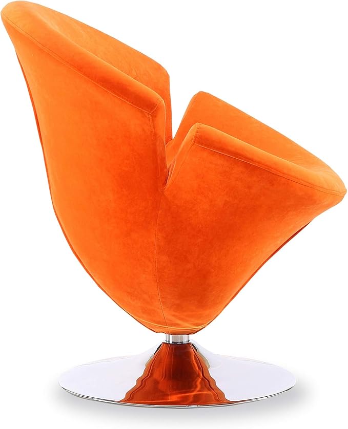 Manhattan Comfort Tulip Swivel Accent Chair Set of 2 with 360° Turn, Modern Flower Inspired Design, Soft Velvet Upholstery, Polished Chrome Base, No Assembly Required, 300 Lbs Capacity, Orange