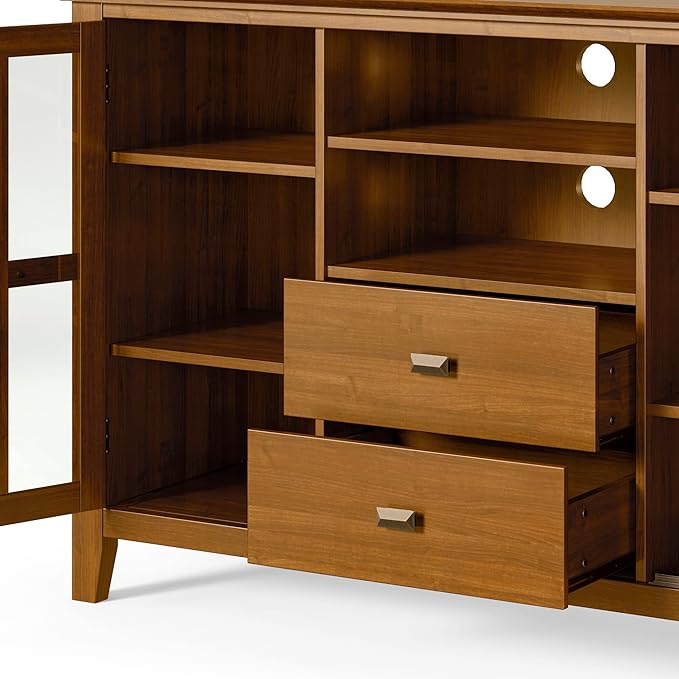 SIMPLIHOME Artisan SOLID WOOD 53 inch Wide Transitional TV Media Stand in Honey Brown For TVs up to 60 inches for the Living Room and Entertainment Center
