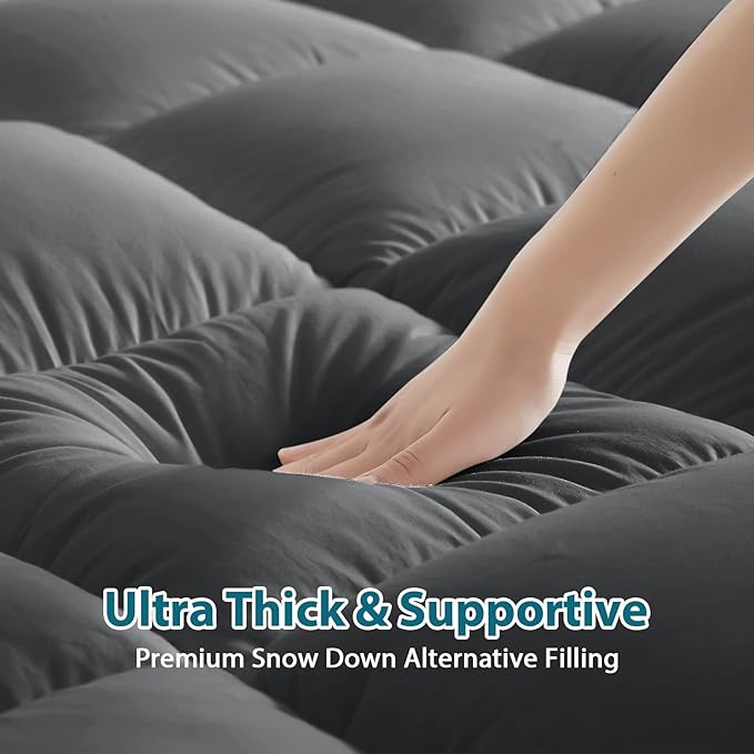 CYMULA Mattress Topper Super Queen Size - Extra Thick Cooling Mattress Pad Cover for Back Pain - Soft Mattress Protector Bed Topper Pillow Top with 8-21 Inch Deep Pocket 3D Snow Down Alternative Fill