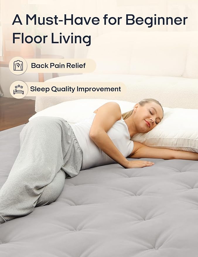 Syrinx Japanese Floor Futon Mattress, Foldable Tatami Sleeping Pad for Adults & Kids, Roll-Up Floor Bed or Bench Cushion