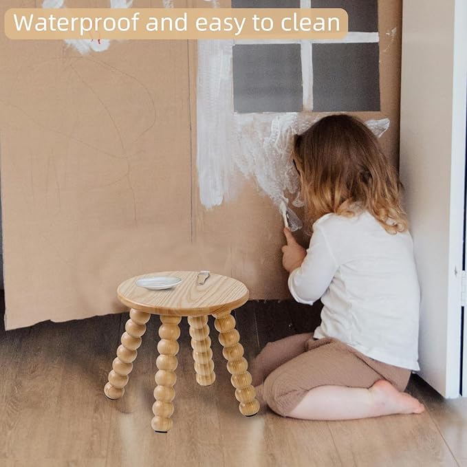 Solid Wooden Step Stool for Kids Adults, 10 inch Short Chair Perfect Matched Sensory Table, Sturdy and Versatile Foot Stool for Bathroom, Kitchen, Bedroom, Plant Stand Natural (1, Burlywood)