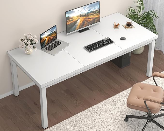 63 Inch Large Computer Desk, Home Office Desk, Modern Desk Table for 2 Person Gaming Computer Desk, Simple Office Desk for Work,Craft,Writing,Studying, Etc., White