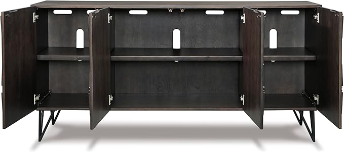 Signature Design by Ashley Chasinfield Urban Geometric Design TV Stand Fits TVs up to 70", 4 Cabinet Doors and 3 Adjustable Storage Shelves, Dark Brown