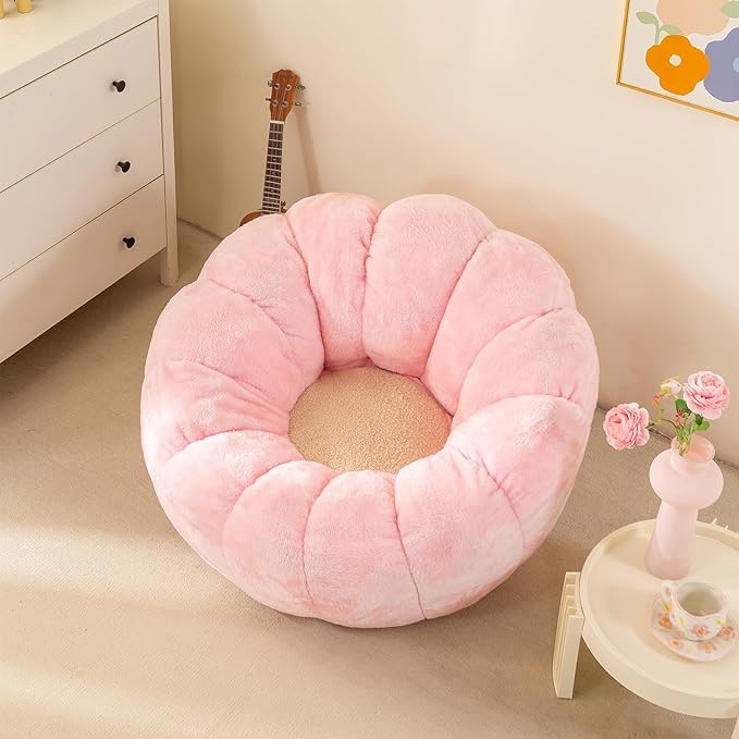 Pumpkin Bean Bag Sofa Chair, Bean Bag Chair with Filler for Teens, Kids, Toddler, Comfy and Lazy Sofa for Dorm, Apartment, Living Room and Bedroom, Pink