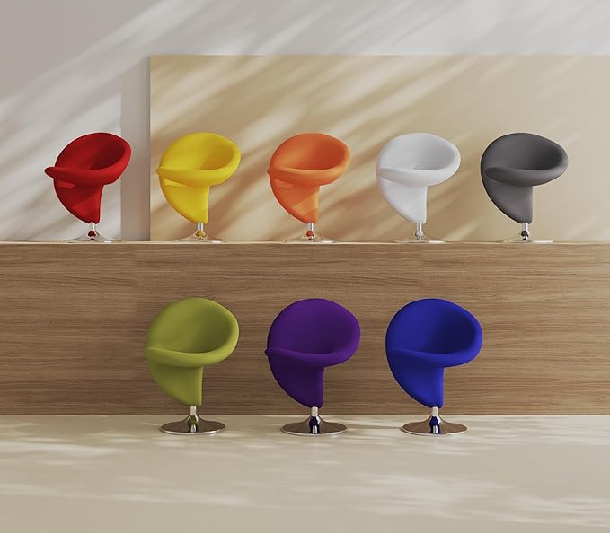 Manhattan Comfort Curl Swivel Accent Chair Set of 1 with 360° Turn, Fully Assembled, Upholstered in Wool Blend, Modern Ergonomic Design with Polished Chrome Base, Set of 1, Orange