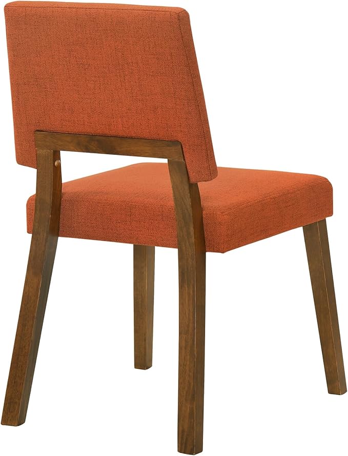 Armen Living Channell Mid Century Modern 5 Piece Walnut Wood Dining Table Set with Orange Fabric