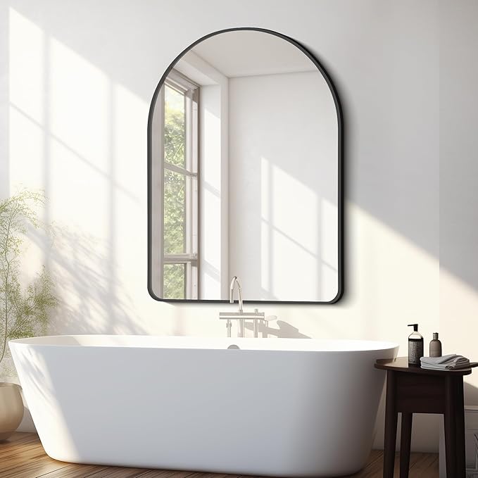 FORBATH Arched Mirror 30x40 Inch, Black Arched Bathroom Mirror Wall Mounted Modern Black Aluminum Frame Decor Large Dresser Mirror for Bedroom Living Room Entryway, Hanging or Leaning Against Wall