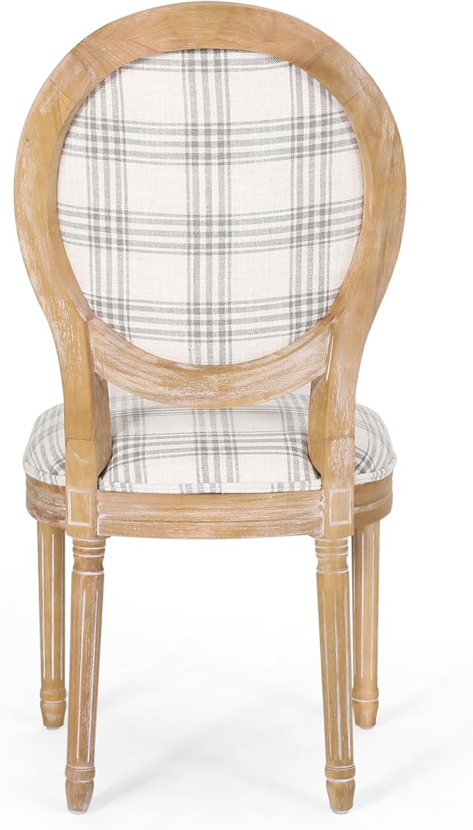 Christopher Knight Home Phinnaeus Dining Chair Set, Set of 4, Wood, Gray Plaid + Light Beige + Natural
