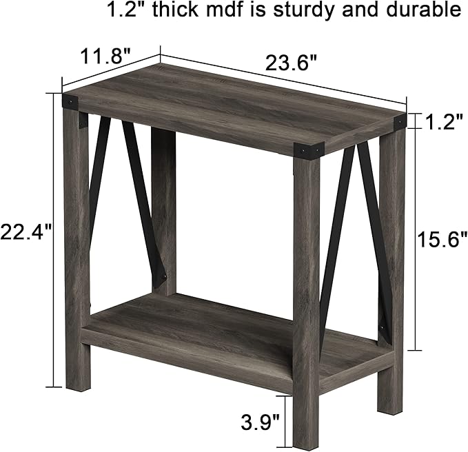 ChooChoo Farmhouse End Table for Small Spaces, Narrow Side End Table with Storage Shelf, Rustic A-Design Nightstand Sofa Table for Living Room, Bedroom (Grey) 2 Pack