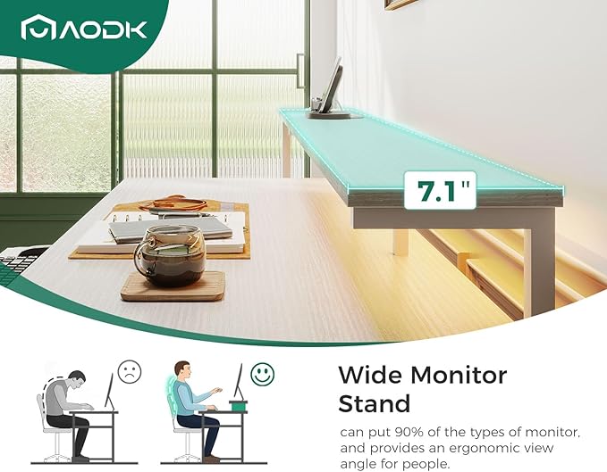 AODK Computer Desk with Drawers and Keyboard Tray, 48" Office Desk with Power Outlet and LED Lights, Reversible Study Work Desk with Printer Shelf and PC Stand for Home Office, White