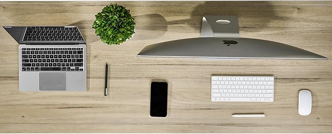 Kaboon Universal Tabletop 55"x23.62" Solid One-Piece Melamine Table Top, Double Desk L-Desk DIY, Home and Office Countertop, Oak/Grey Tone