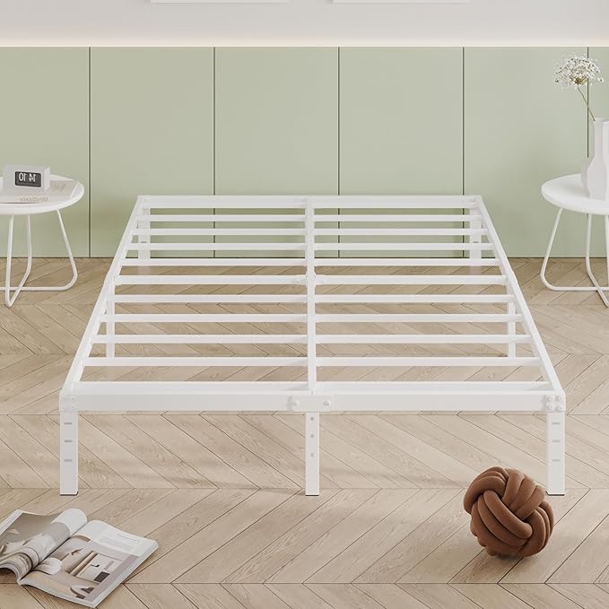 12 Inch White King Size Bed Frame, Heavy Duty King Size Platform Bed Frame, Mattress Foundation, No Box Spring Needed, Easy Assembly, Noise-Free